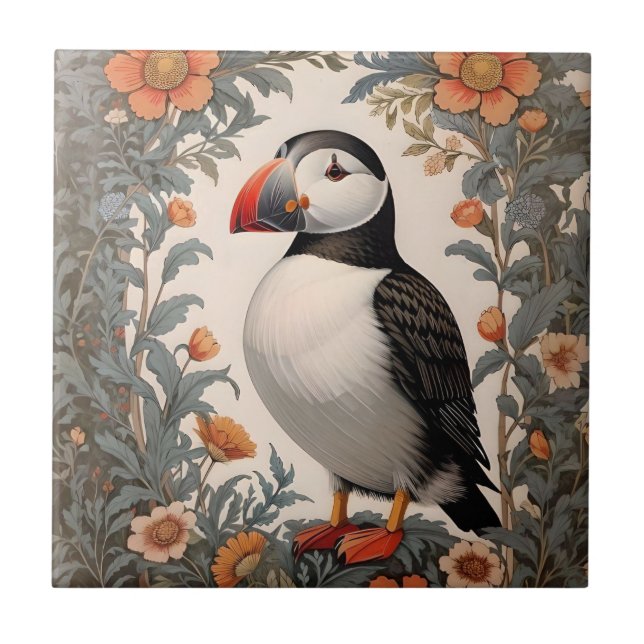 Atlantic Puffin William Morris Inspiriert Fliese (Vorderseite)