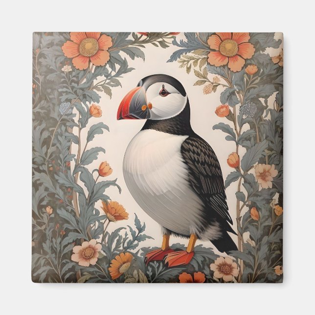 Atlantic Puffin William Morris Inspiriert Magnet (Vorne)