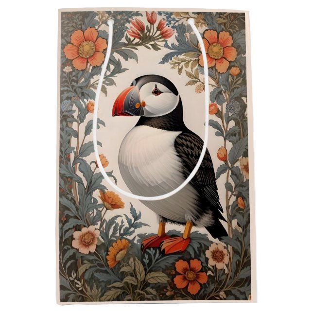 Atlantic Puffin William Morris Inspiriert Mittlere Geschenktüte (Vorderseite)