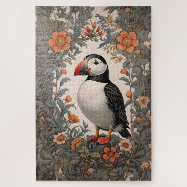 Atlantic Puffin William Morris Inspiriert Puzzle (Vertikal)