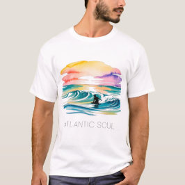 ATLANTIC SOUL Surfer Sunset Watercolor Ocean Wave T-Shirt