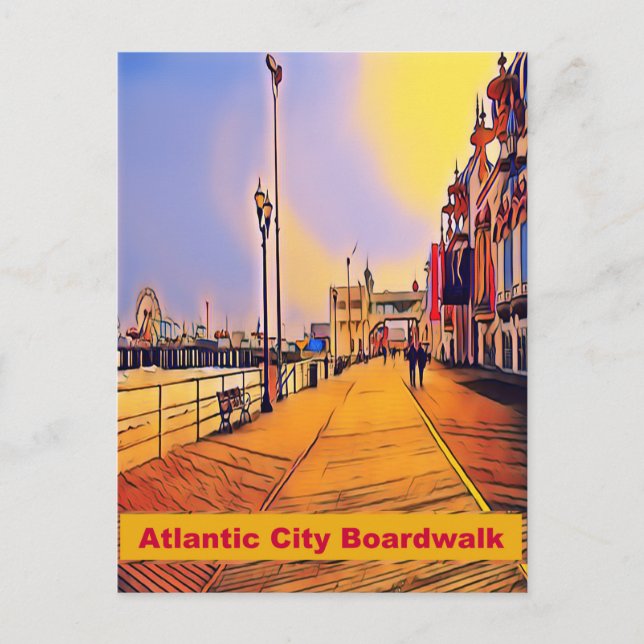 Atlantik City Beach Boardwalk Pop Art Postkarte (Vorderseite)