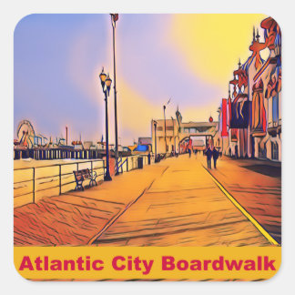 Atlantik City Beach Boardwalk Pop Art Quadratischer Aufkleber