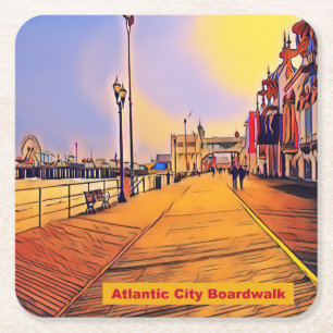 Atlantik City Beach Boardwalk Pop Art Rechteckiger Pappuntersetzer