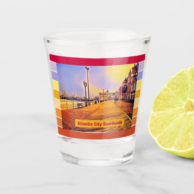Atlantik City Beach Boardwalk Pop Art Schnapsglas (Vorderseite)