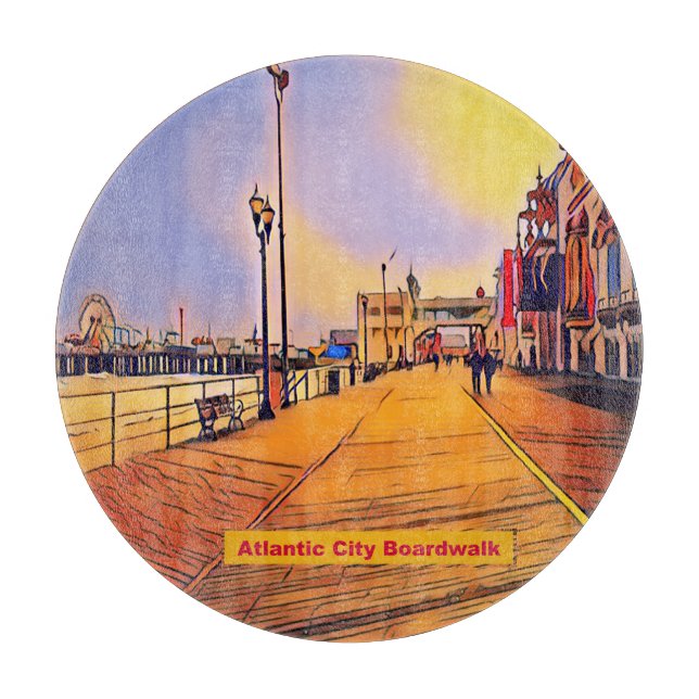 Atlantik City Beach Boardwalk Pop Art Schneidebrett (Vorderseite)