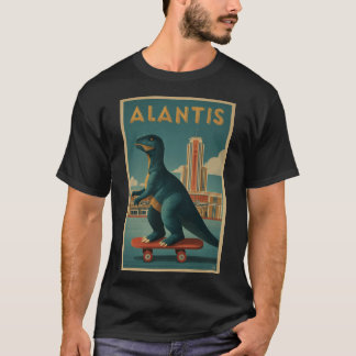 Atlantis” Art Deco Dino auf Skateboard T-Shirt