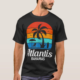 Atlantis Beach Bahamas Palm Tree Vintag Sunset Su T-Shirt