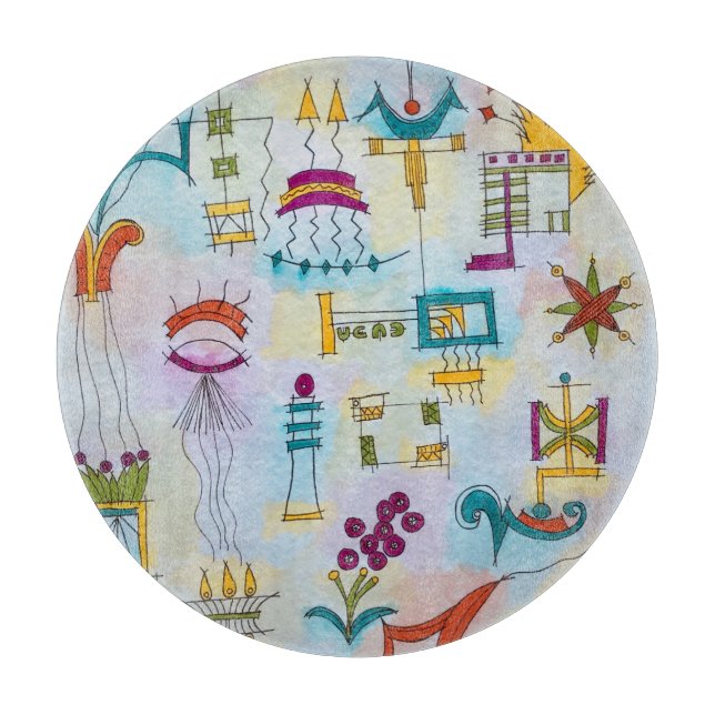 Atlantis Hand bemalt Moderne Wasserfarben Kunst Schneidebrett (Vorderseite)