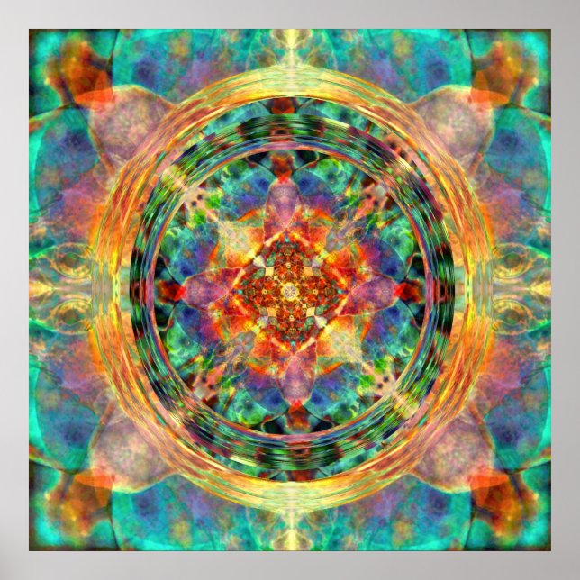 Atlantis inspiriert Rainbow Mandala Blue und Gold Poster (Vorne)