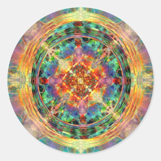 Atlantis inspiriert Rainbow Mandala Runder Aufkleber (Vorderseite)