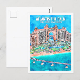 Atlantis The Palm Dubai Reiseort Wasserfarbe Postkarte