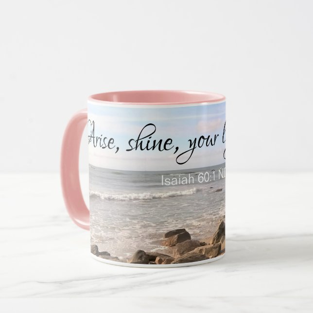 Atlantischer Ozean Bibel Verse Sea Waves Rosa Tasse (Vorderseite Links)