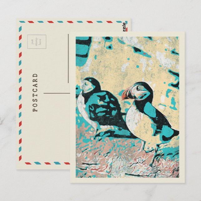 Atlantischer Puffsack in Island Postkarte (Vorne/Hinten)