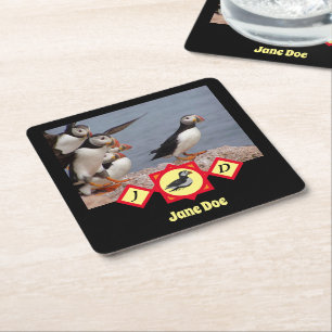 Atlantisches Puffin Cartoon Monogram Foto Rechteckiger Pappuntersetzer