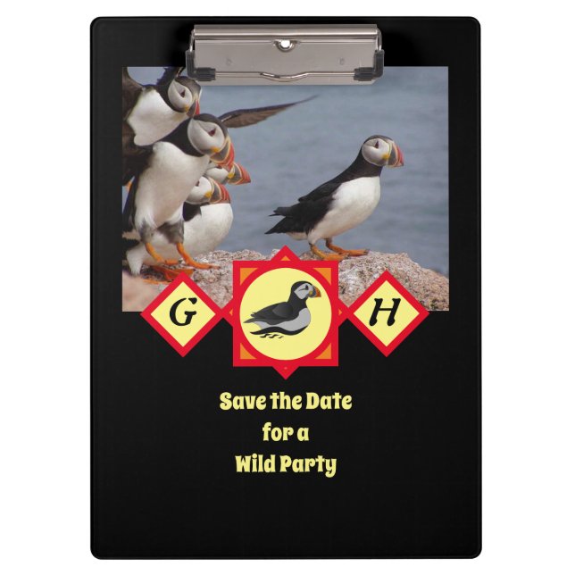 Atlantisches Puffsschwimmen Cartoon Monogram Foto Klemmbrett (Vorderseite)