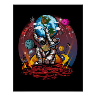 Atlas Astronaut hält Erde Mars Galaxie Kosmos Poster