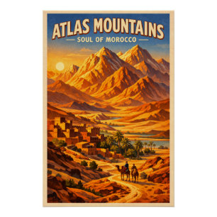 Atlas-Gebirge, Marokko, in klassischem Retro-Stil Poster
