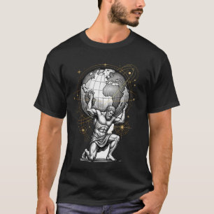 Atlas hält den Globus Mythologie Himmelsdesign T-Shirt