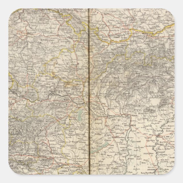 Atlas Karte Österreich Quadratischer Aufkleber (Vorderseite)