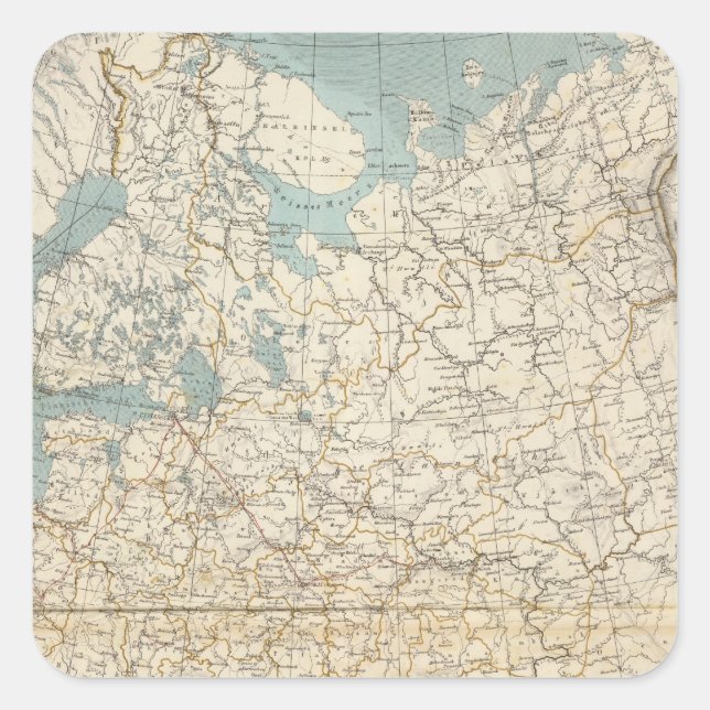 Atlas-Karte Russlands und Polens Quadratischer Aufkleber (Vorderseite)