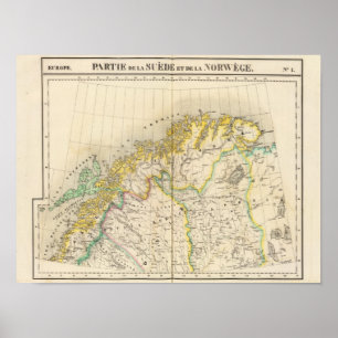 Atlas-Karte Schwedens, Norwegen Poster