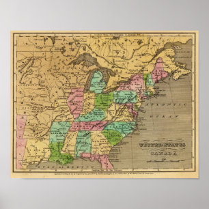 Atlas-Karte US, Kanada farbiger Hand Poster