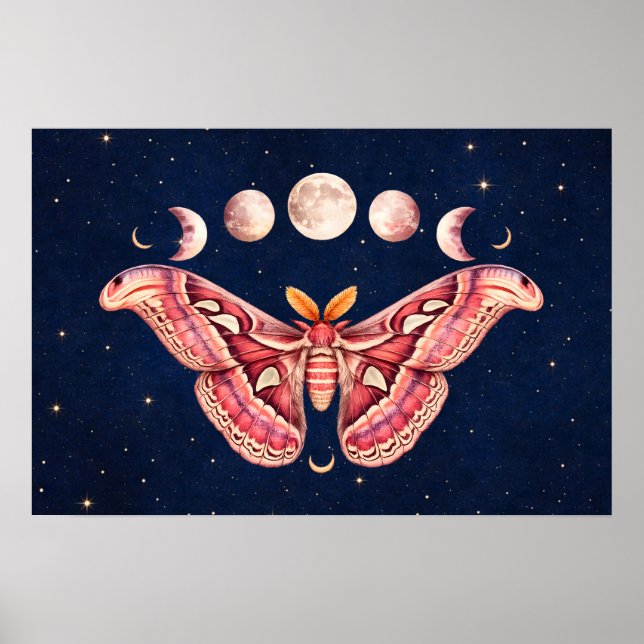 Atlas Moth Celestial Moon Phase | Boho Lunar Art Poster (Vorne)