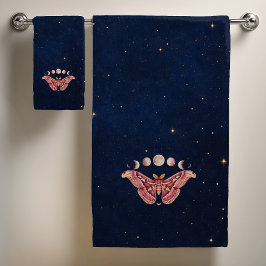 Atlas Moth Night Sky Cosmos Moon Phase | Boho Art Badhandtuch Set