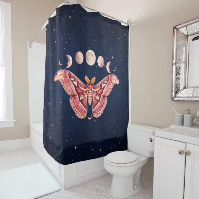 Atlas Moth Night Sky Cosmos Moon Phase | Boho Art Duschvorhang (Beispiel)