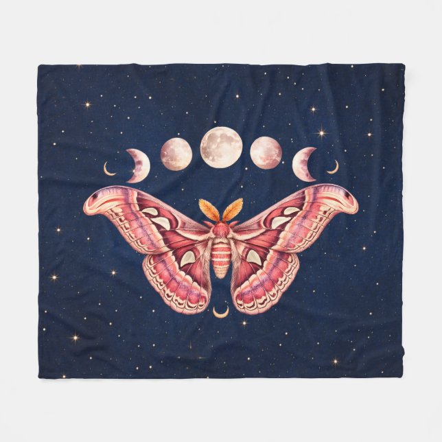 Atlas Moth Night Sky Cosmos Moon Phase | Boho Art Fleecedecke (Vorderseite (Horizontal))