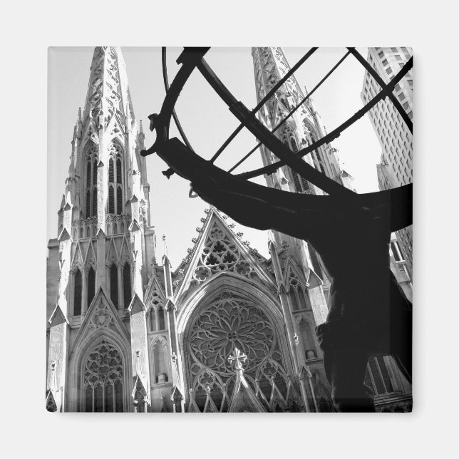 Atlas & St. Patrick's Cathedral: NYC Magnet (Vorne)