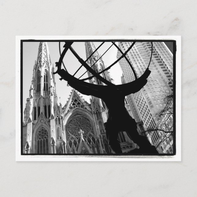 Atlas & St. Patrick's Cathedral Postkarte (Vorderseite)