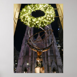 Atlas & St. Patrick's Cathedral - Weihnachtsposter Poster