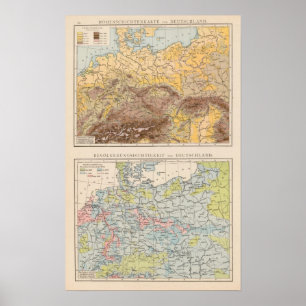 Atlaskarte von Mitteleuropa Poster