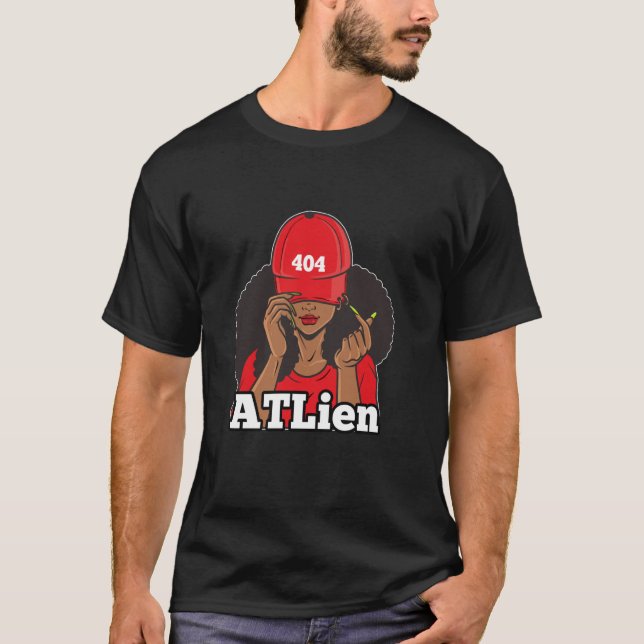 ATLien 404 Atlanta ATL Area Code Black Woman Afro T-Shirt (Vorderseite)