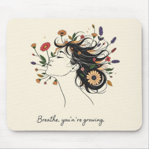 „Atme, du wächst“ Florales Achtsamkeits-Notizbuch Mousepad