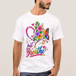 Atme einfach | Farbige Blumenherz & Schmetterling T-Shirt