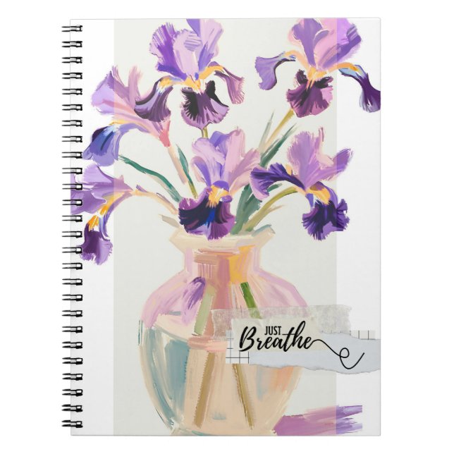 "Atme einfach" Lila Iris Blumen Notizbuch Notizblock (Vorderseite)