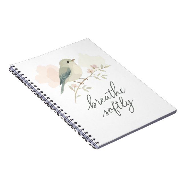 Atme sanft, minimaler Wasserfarbenvogel Notizblock (Rechte Seite)