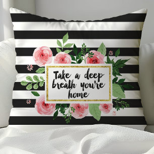 Atme Tief Durch, Du Bist Zu Hause Aquarell-Rosen Kissen