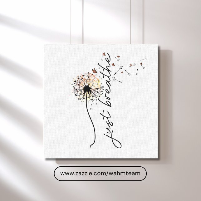 Atmen Sie einfach den Dandelion Butterfly Inspirat Leinwanddruck (Just Breathe Dandelion Blowing in Wind Wall Art Canvas)