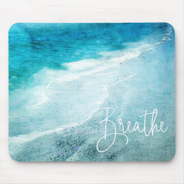 Atmen Sie Yoga Zitat Retro Beach Aquamarin Blue Oc Mousepad (Vorne)