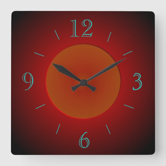 Atmosphärisch rot/orange mit Glühen > Wandleuchte Quadratische Wanduhr (Vorderseite)