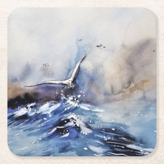 Atmosphärischer Ozean Sturm Wasserfarben Kunst Unt Rechteckiger Pappuntersetzer