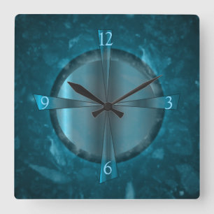 "Atmosphärisches Blau/Aqua Gemustert >Wall Clock" Quadratische Wanduhr