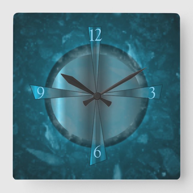 "Atmosphärisches Blau/Aqua Gemustert >Wall Clock" Quadratische Wanduhr (Vorderseite)