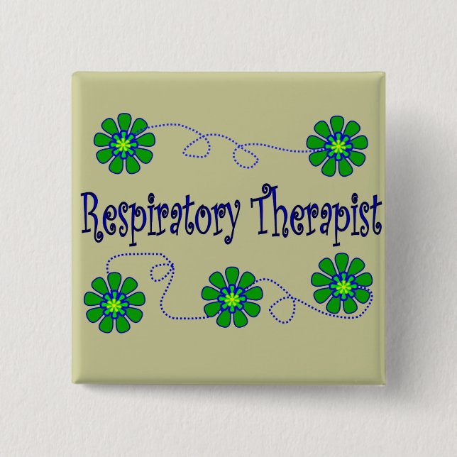Atmungstherapeut-Retro Blumen-Entwurf Button (Vorderseite)