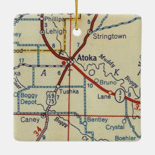 Atoka OK Vintag Map Keramikornament (Rückseite)