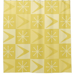 Atom Age Checkered Boomerangs Gelb Duschvorhang
